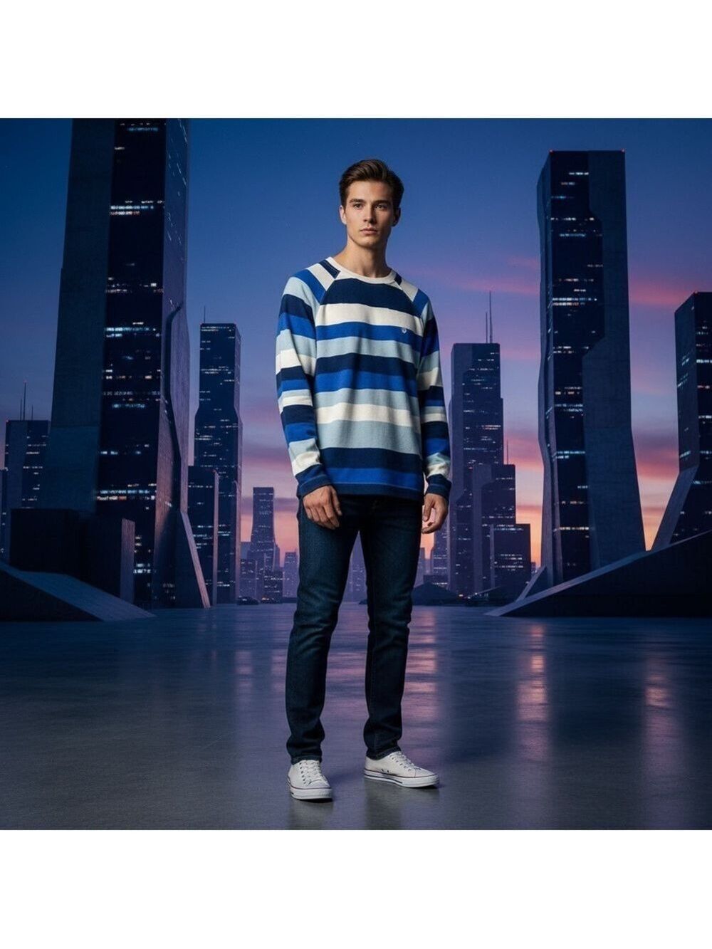 volcom men’s sweater blue striped size small crewneck